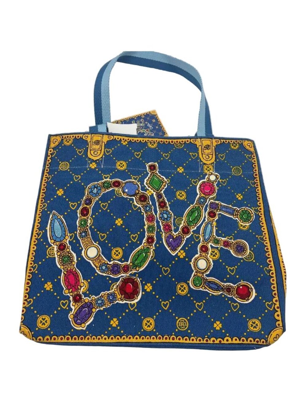 NWT BRIGHTON Blue Red & Cream Jewelled Canvas GLITTERING LOVE TOTE Bag Purse